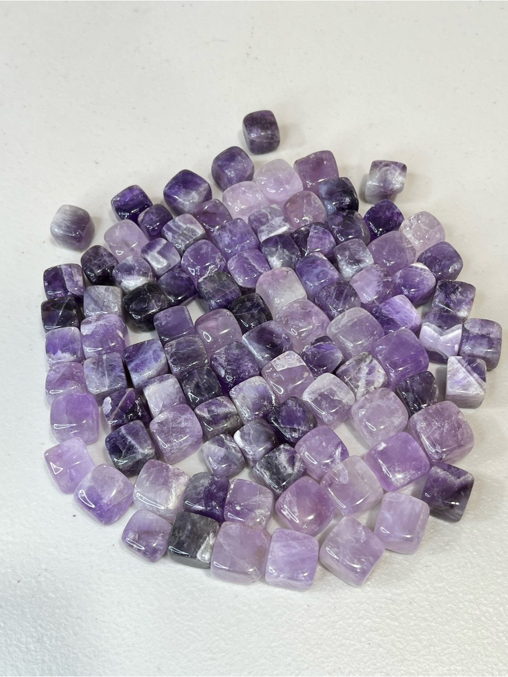 Polished Chevron Amethyst Tumbled Cube Stones - Purple Gemstones
